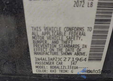 2018 Nissan Altima 2.5 Sv из США, поврежденный, VIN 1N4AL3AP2JC271964